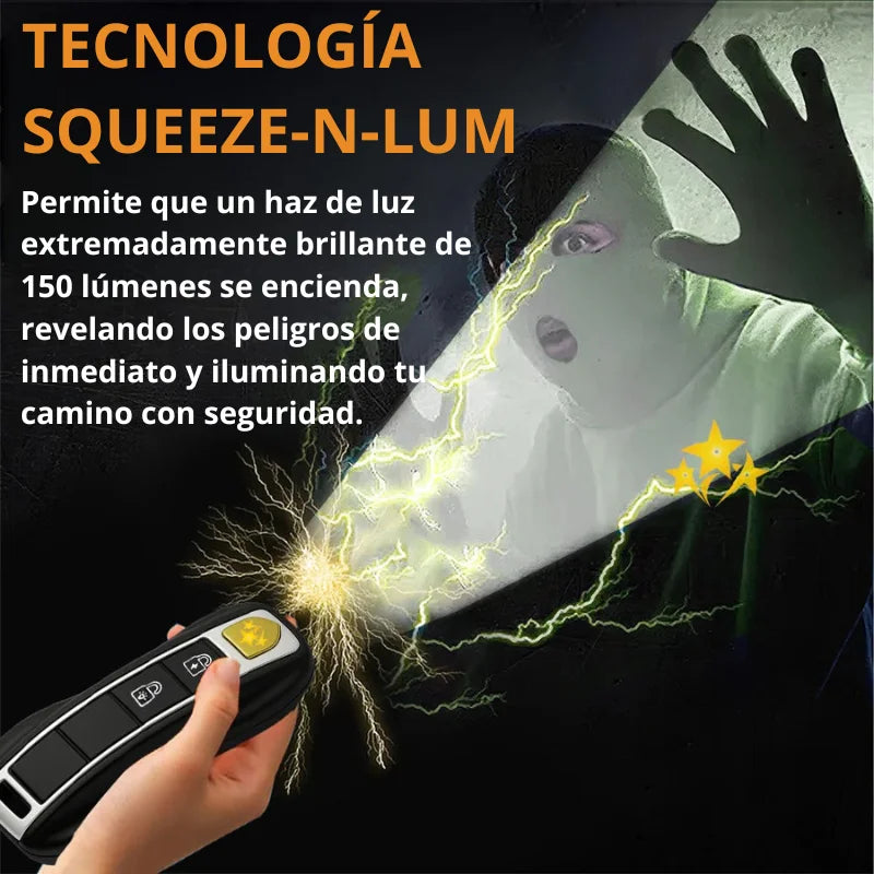Llave Antiagresión Eléctrica (Linterna, Electroshock, Alarma)